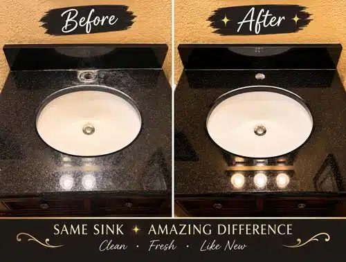 Stone countertop before and after cleaning.